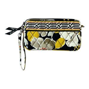 Vera Bradley Quilted Wristlet Wallet in Retired Baroque Pattern Black Yellow